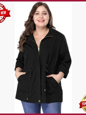 Plus Size Lightweight Anorak Jacket with Drawstring Waist and Pockets